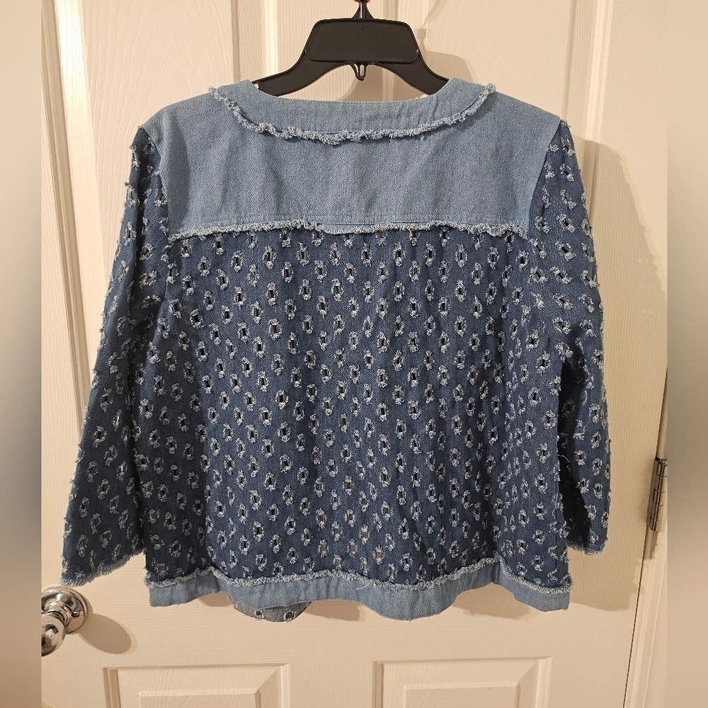 Rebecca Elliot NWT Vintage 90s Distressed Denim Jacket 3/4 Sleeve Women’s Size M - Picture 5 of 6